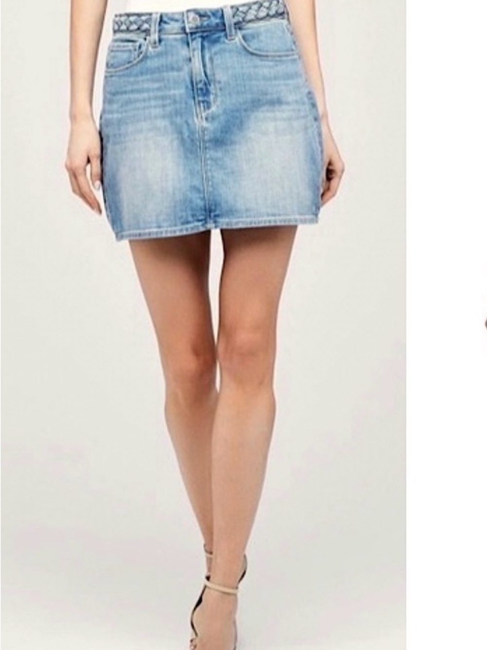 L'AGENCE 70s Braided High Waist Light Blue Denim Mini Skirt Classic Casual Sz 27